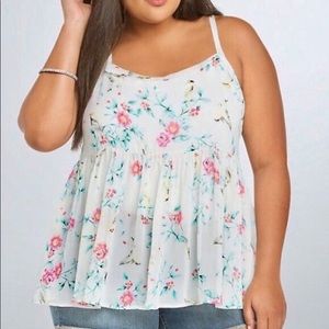 Torrid Floral Semi Sheer Babydoll Tank Top